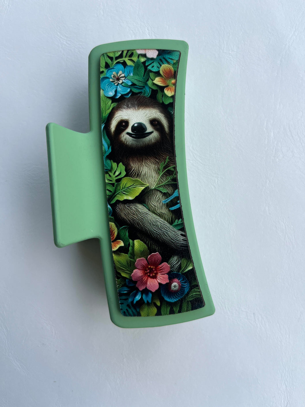 Sloth Life Printed Leather For Hair Clip