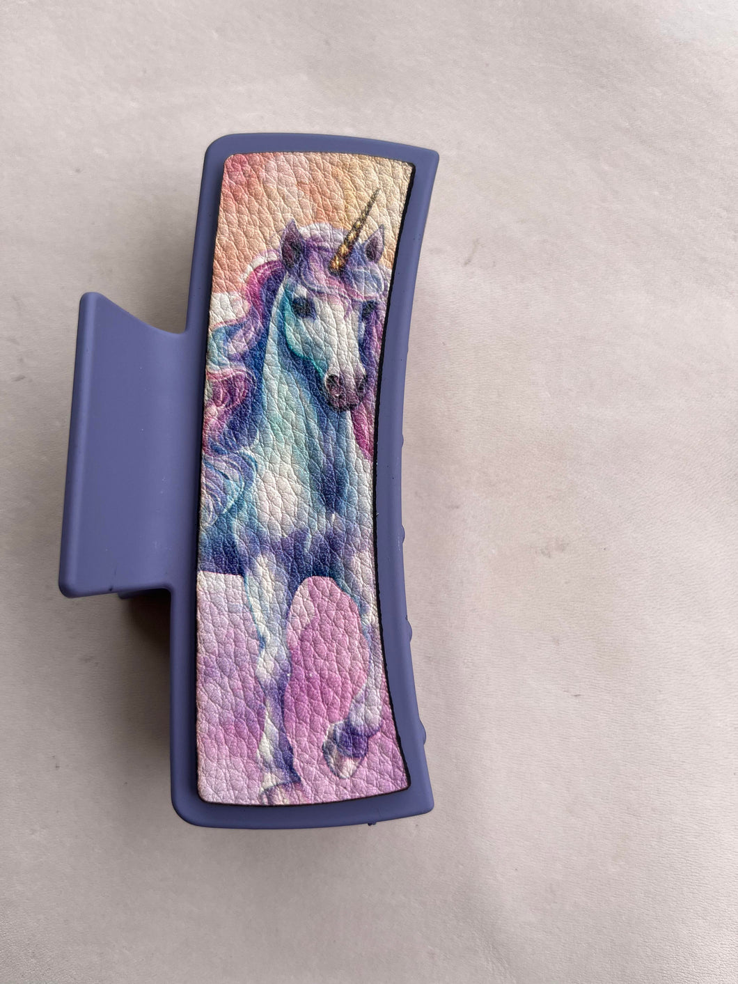 Unicorn Printed Leather For Hair Clip