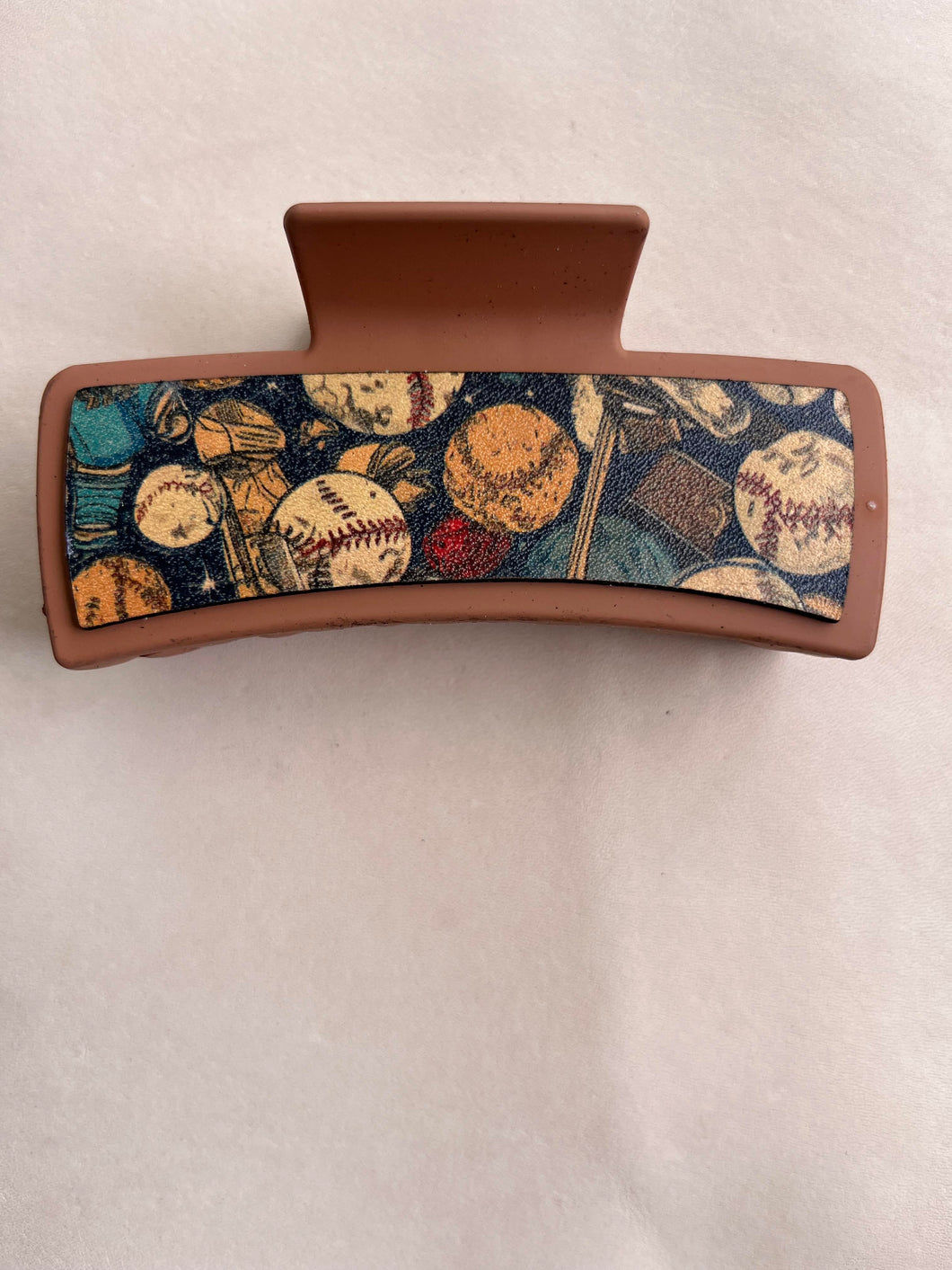 Vintage Baseball Printed Leather For Hair Clip
