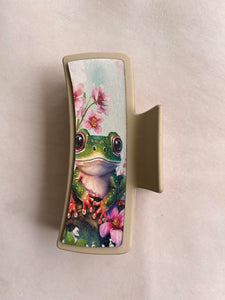 Fun Frog Printed Leather For Hair Clip