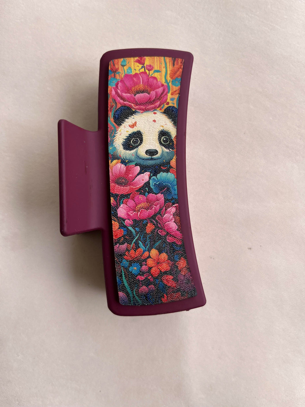 Panda Printed Leather For Hair Clip