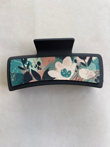 Vintage Floral Pattern Printed Leather For Hair Clip