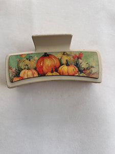 Vintage Autumn Pumpkin Printed Leather For Hair Clip