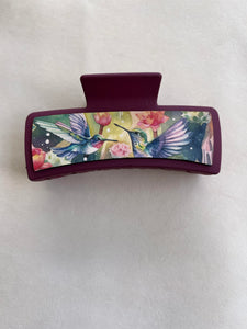 Hummingbird Printed Leather For Hair Clip