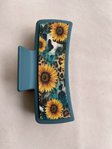 Western Sunflower Printed Leather For Hair Clip