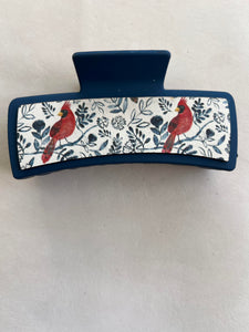 Vintage Cardinal Printed Leather For Hair Clip