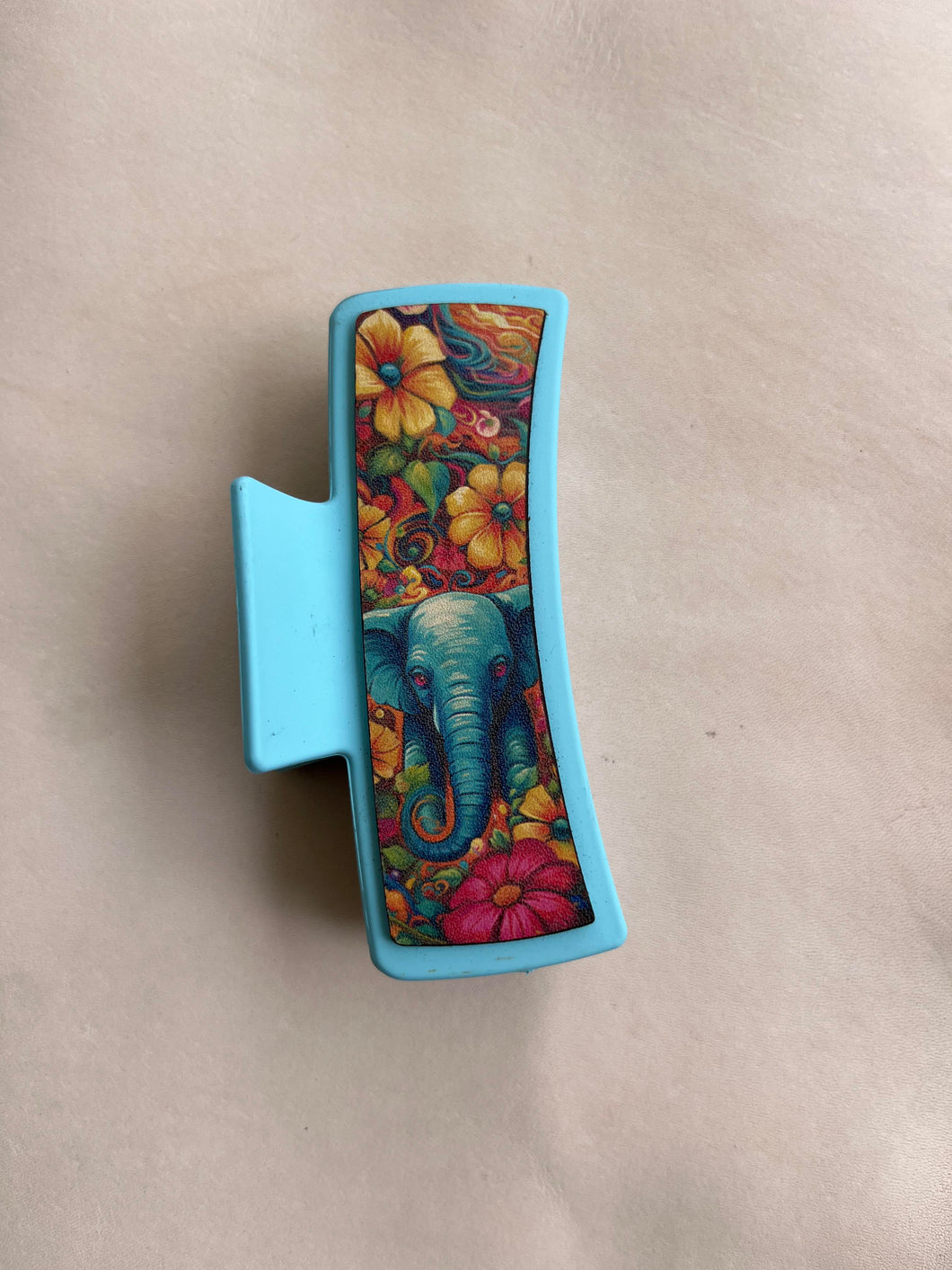 Colorful Elephant Printed Leather For Hair Clip