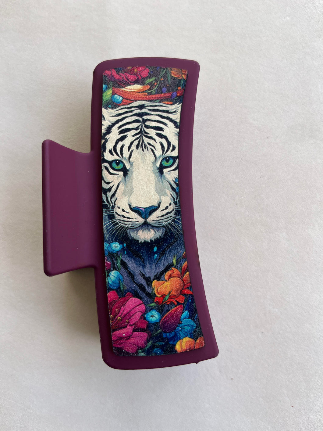Colorful White Tiger Printed Leather For Hair Clip