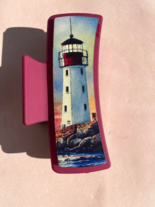Lighthouse Printed Leather For Hair Clip