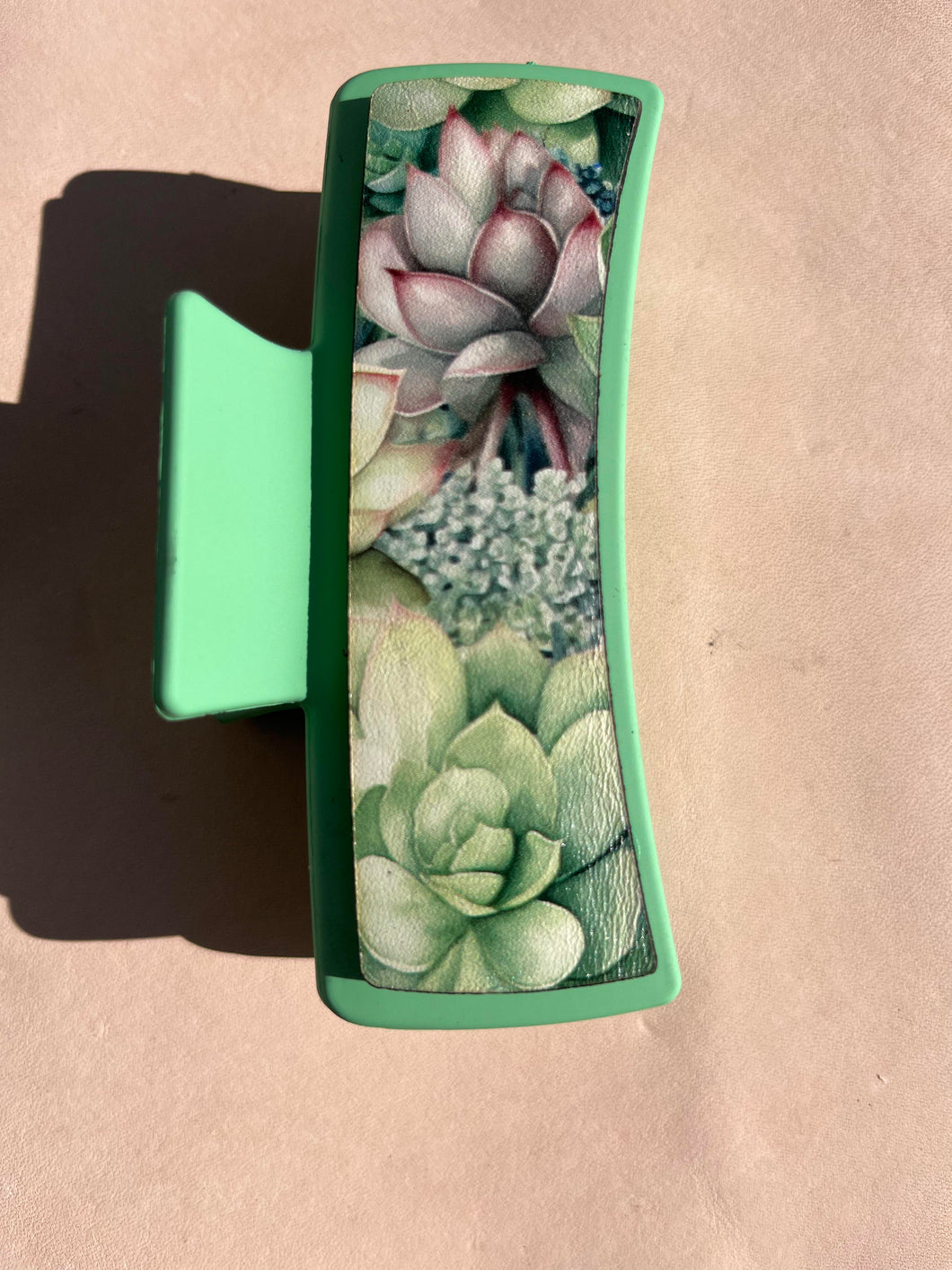 Succulent Printed Leather For Hair Clip