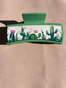 Cactus Printed Leather For Hair Clip
