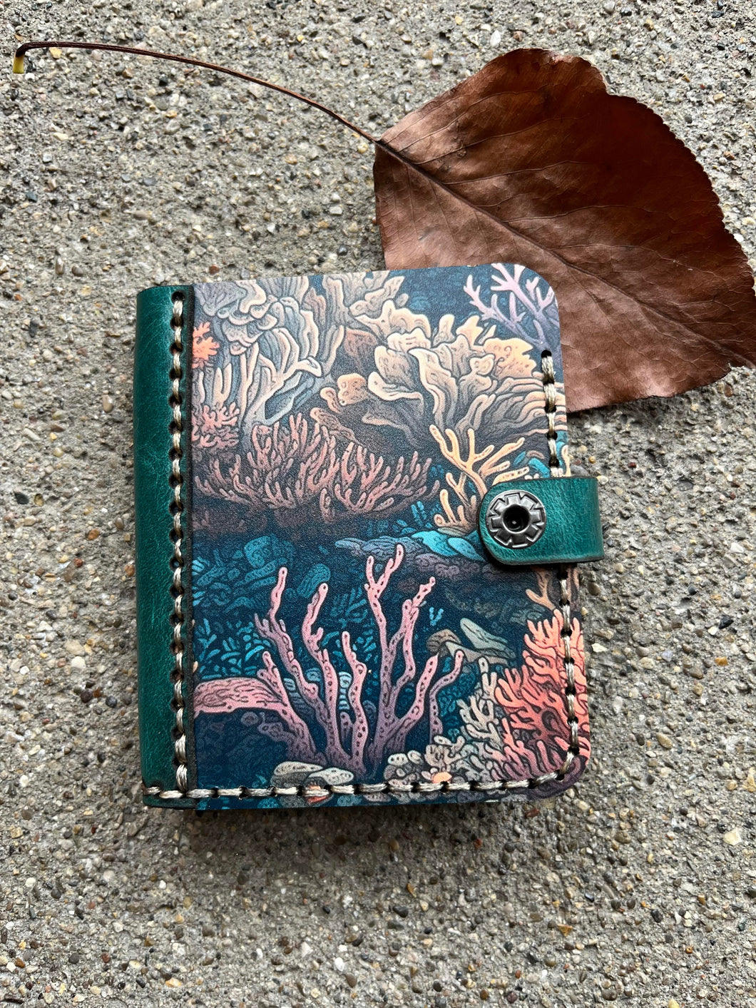 Coral Wood and Leather Wallet
