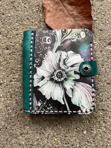 Goth Flower Wood and Leather Wallet