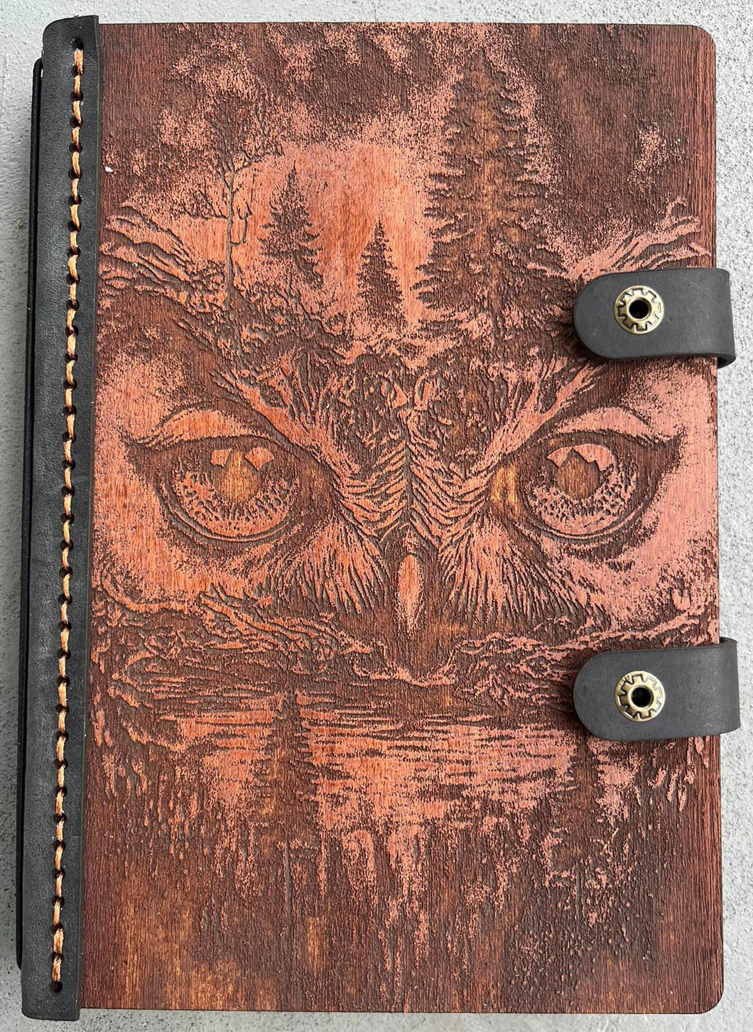 Wood and Leather Journal Owl