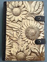 Load image into Gallery viewer, Wood and Leather Journal Sunflowers
