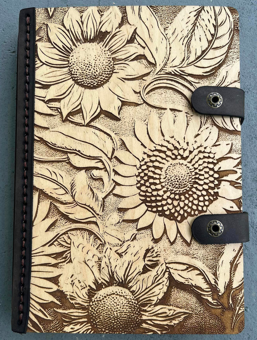Wood and Leather Journal Sunflowers
