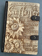 Load image into Gallery viewer, Wood and Leather Journal Sunflower Advice
